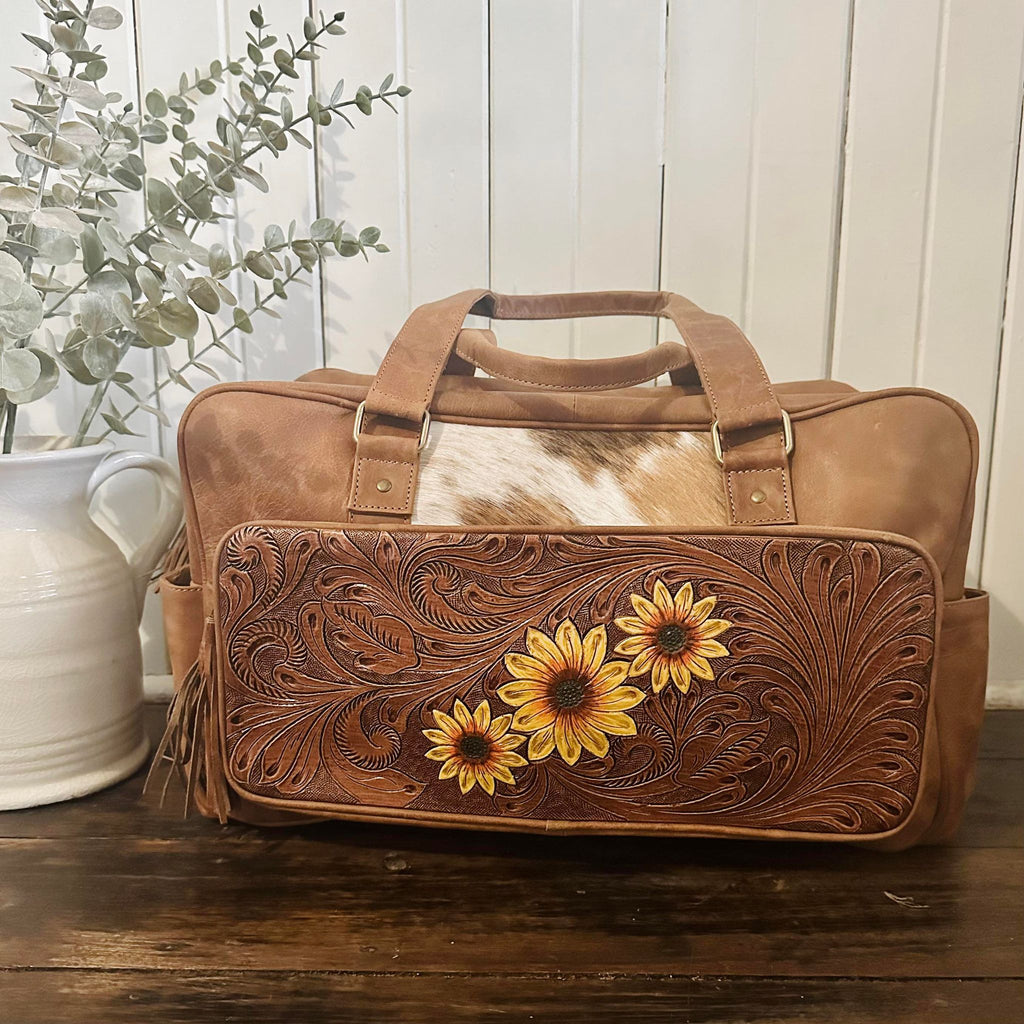 Cowhide Travel/Nappy Bag - Sunflower