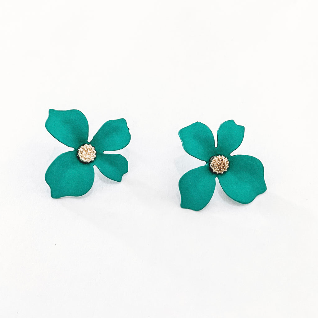 Teal Flower Studs